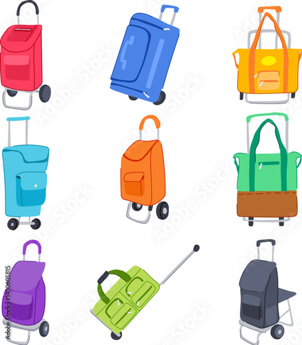trolley bag set cartoon vector illustration