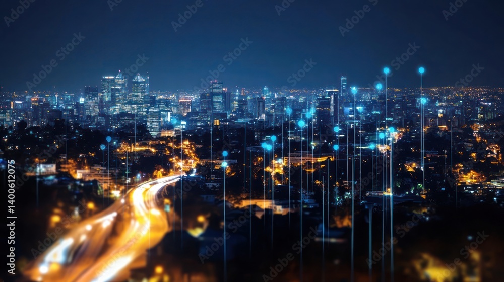 Fototapeta premium Night Cityscape: Illuminating Urban Networks
