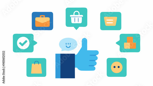 Product Recommendations A display of product images with thumbsup icons next to them indicating that the AI assistant has recommended these items based on shopper preferences.