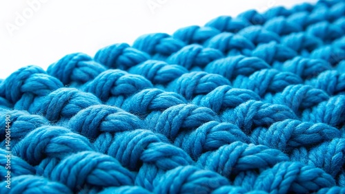 Close-up Blue Wool Knit Texture, Cozy Fabric Background with Copy Space