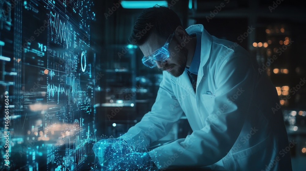 Fototapeta premium Scientist Working with Futuristic Technology Interface