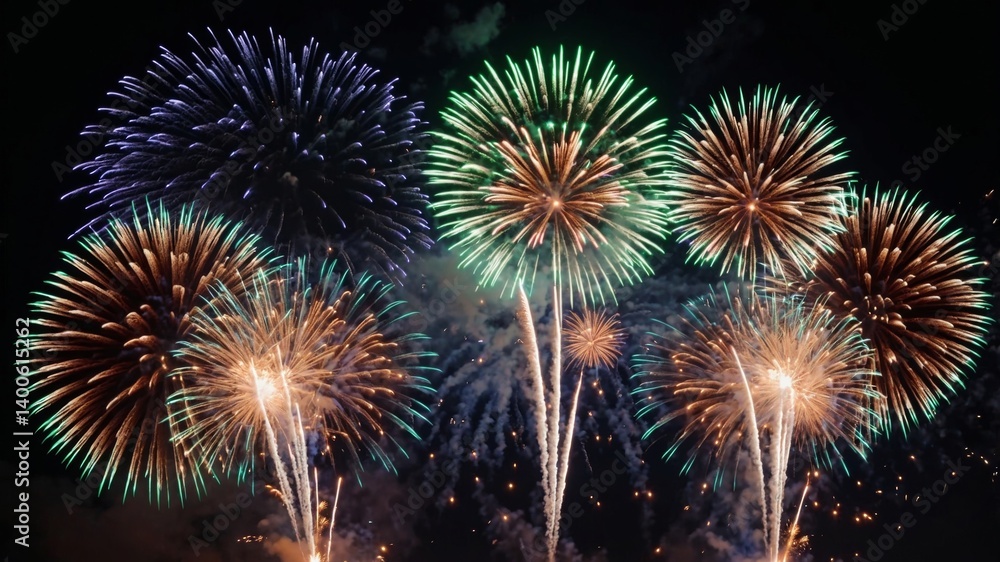 Fototapeta premium Colorful fireworks exploding in the night sky creating a mesmerizing spectacle