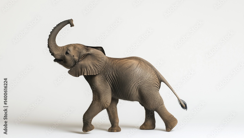 Obraz premium Gray elephant figurine with trunk raised.