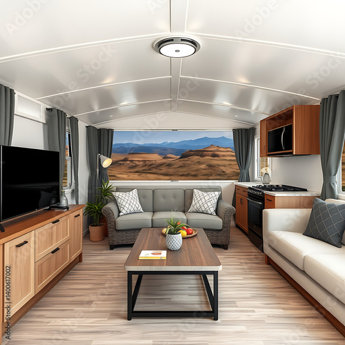 High-quality photos of well-designed and neatly arranged mobile homes: perfect HD content for professional websites, catalogs, social media, or tourism and hospitality projects.