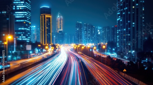 Night City Lights: Urban Highway at Night