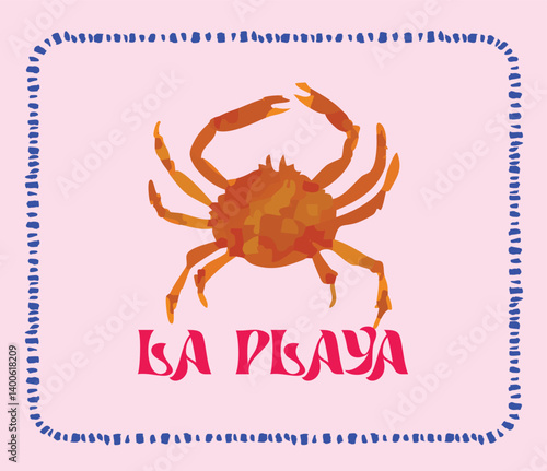 Crab seafood fish trending tapas pink Europe italy euro Amalfi Italia checker Graphic Tee t-shirt logo slogan graphic artwork typography tote badge emblem doodle fishes sardine seafood lobster crab 