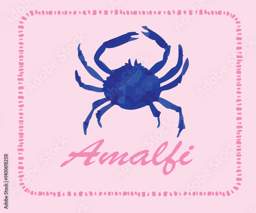 Crab seafood fish trending tapas pink Europe italy euro Amalfi Italia checker Graphic Tee t-shirt logo slogan graphic artwork typography tote badge emblem doodle fishes sardine seafood lobster crab 