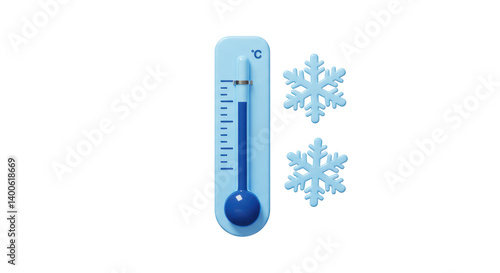 Isolated Thermometer and Snowflakes