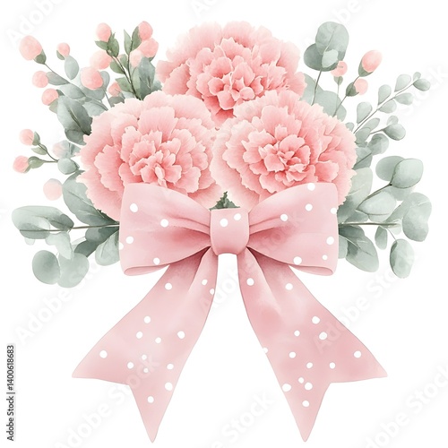 Soft and Elegant Floral Bouquet with Pink Bow