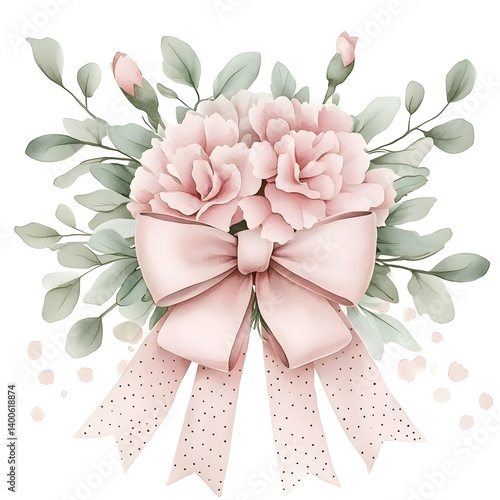 A delicate floral bouquet with a chic pink bow