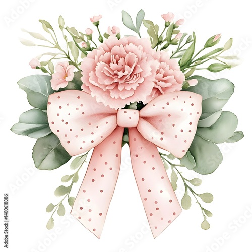 Elegant floral bouquet with pink polka dot bow