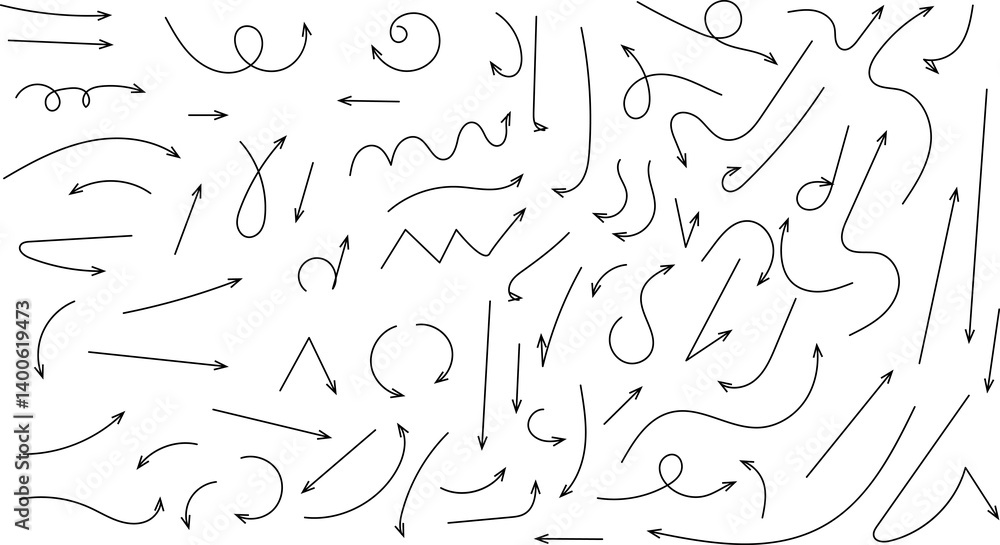 hand drawn curved arrows. Doodle, sketch style illustration. hand drawn curved arrows. Doodle, sketch style illustration.