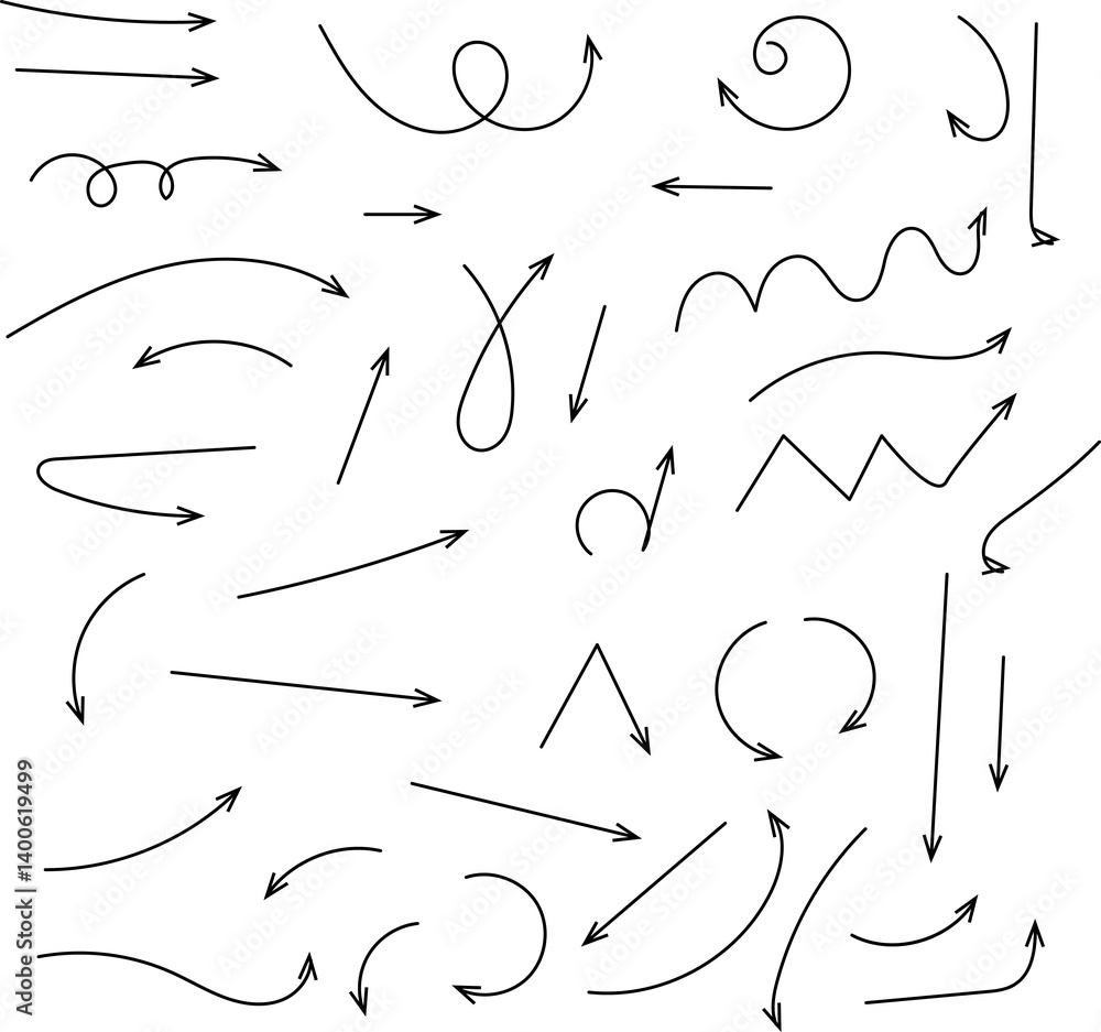hand drawn curved arrows. Doodle, sketch style illustration. hand drawn curved arrows. Doodle, sketch style illustration.