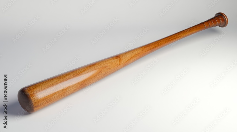 Classic wooden baseball bat displaying smooth grain on a neutral background Classic wooden baseball bat displaying smooth grain on a neutral background