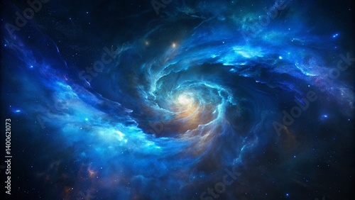 Celestial Vortex: Swirling Blue Nebula in Deep Space - Stunning Cosmic Landscape