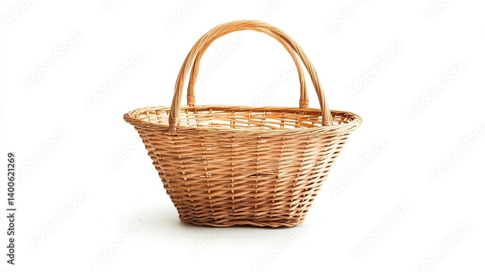 Empty wicker basket with two handles isolated on white background. Empty wicker basket with two handles isolated on white background.