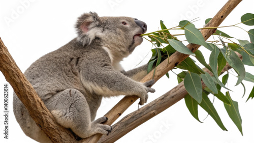 Wallpaper Mural A koala bear eating a eucalyptus leaf, isolated on a transparent background Torontodigital.ca