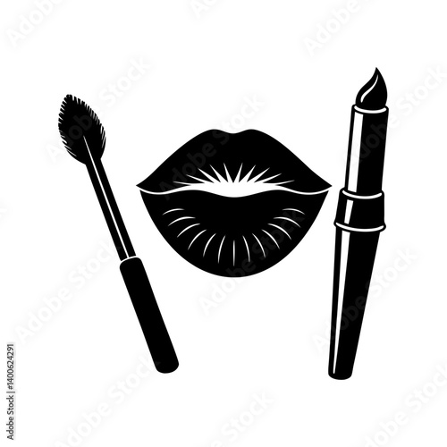 Lip eyeliner brushes silhouette.