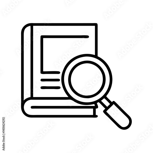 Book research icon vector, magnifying glass over book, search information and education tool