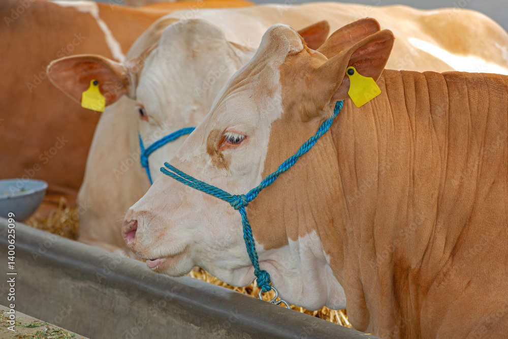 Big Beige and White Cows Laying Down at Cattle Farm