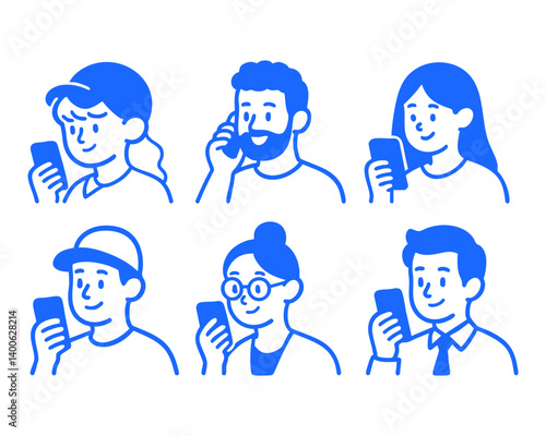 people with smartphone activity doodle cartoon drawing vector illustration set

