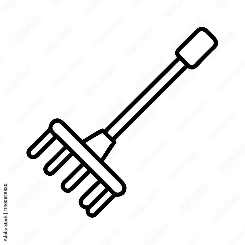Outline garden rake illustration for yard work, gardening tool, and lawn care equipment design vector Outline garden rake illustration for yard work, gardening tool, and lawn care equipment design vector