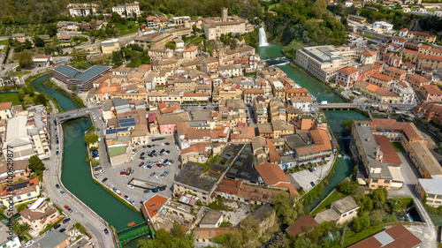 Obraz na płótnie Aerial view of Isola del Liri, simply known as Isola Liri. It is an Italian city of Lazio, Italy, in the province of Frosinone. The old town is situated between two canals of the Liri river. w salonie