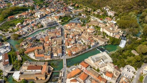 Obraz na płótnie Aerial view of Isola del Liri, simply known as Isola Liri. It is an Italian city of Lazio, Italy, in the province of Frosinone. The old town is situated between two canals of the Liri river. w salonie