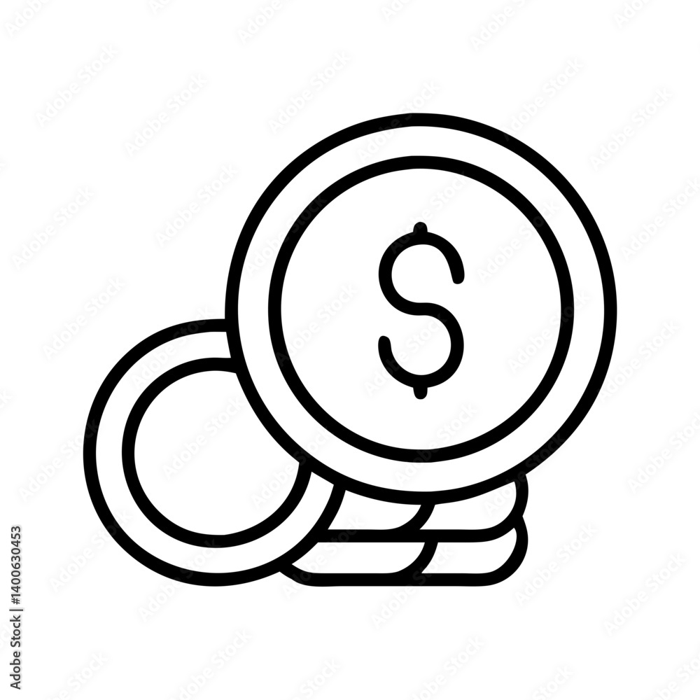 Outline dollar coins icon vector illustration for finance investment and currency concepts design Outline dollar coins icon vector illustration for finance investment and currency concepts design