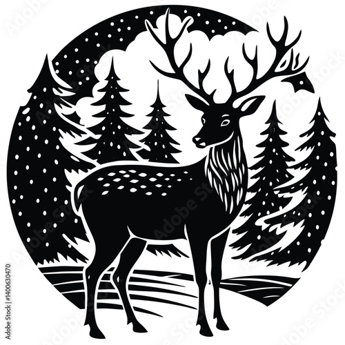 Wild deer silhouette vector illustration showing antlered mammals in nature