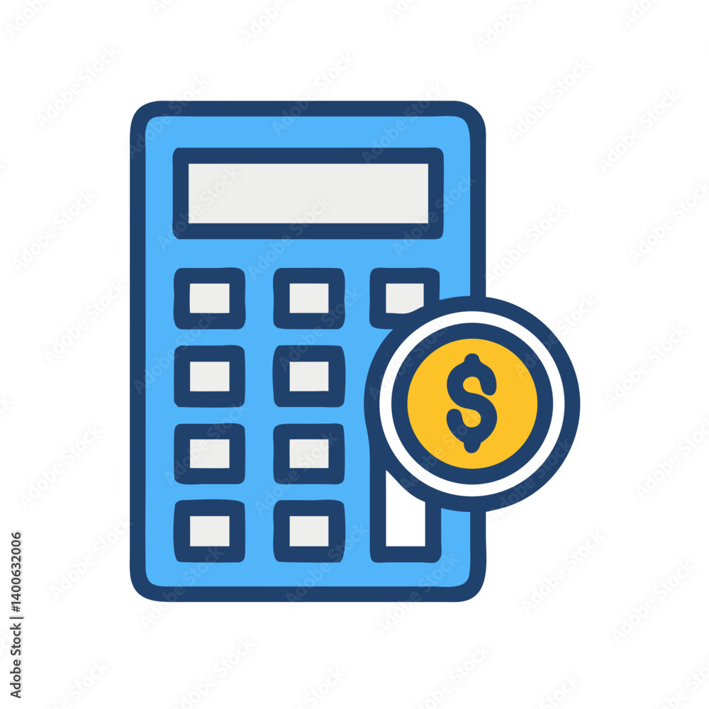 Calculator with Dollar Coin Indicator Icon Design Calculator with Dollar Coin Indicator Icon Design