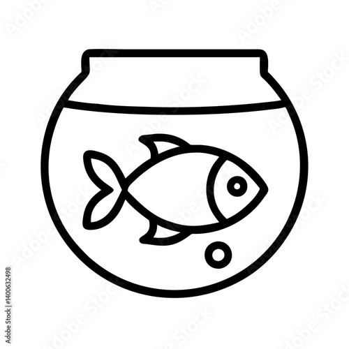 Fish bowl aquarium pet goldfish tank aquatic animal outline drawing illustration simple design art