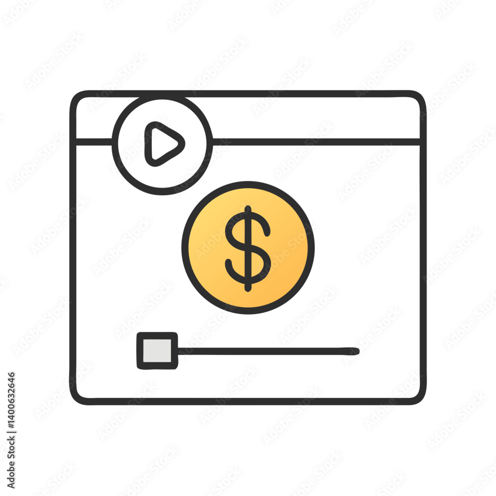 Video Play Button with Money Symbol Icon Design Video Play Button with Money Symbol Icon Design