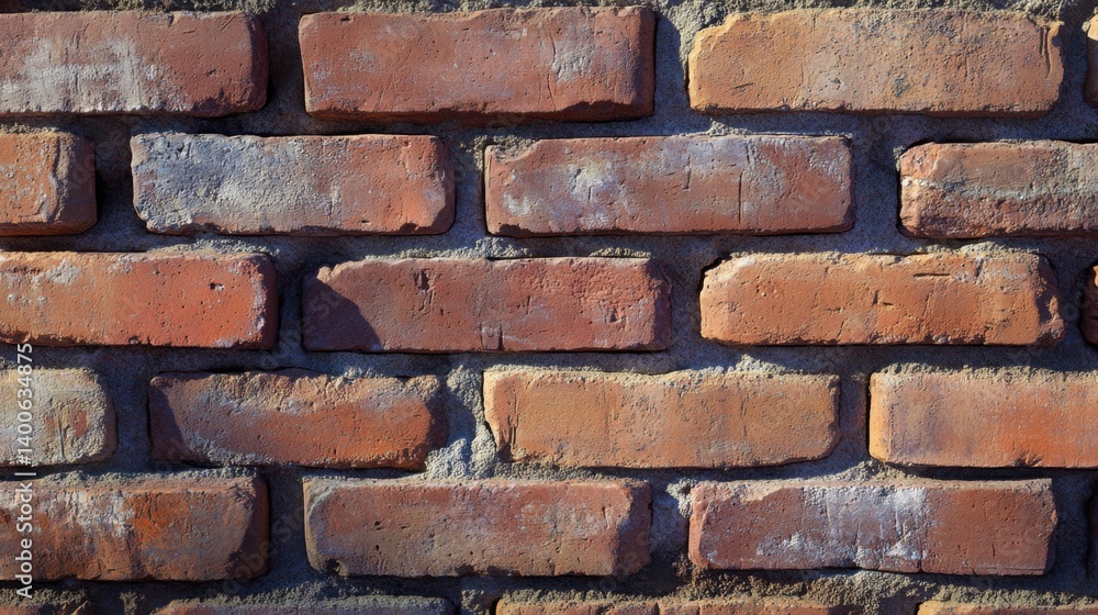 Fototapeta premium Mason building a brick wall in a residential construction project. Featuring precision and durability