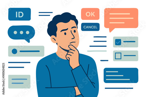 Man making digital decision surrounded by interface elements