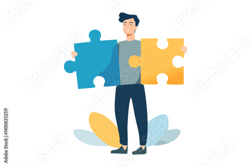Man holding puzzle pieces in both hands