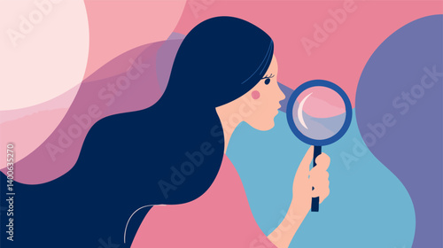 Woman exploring with magnifying glass illustration
