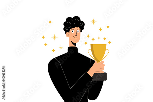 Man holding golden trophy