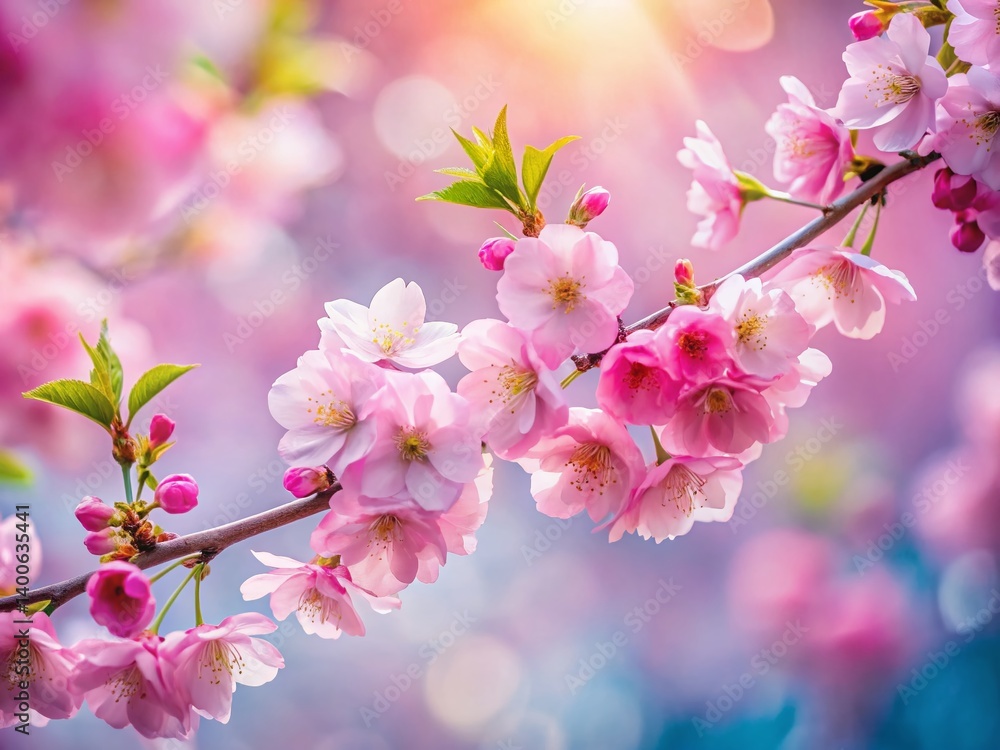 Obraz premium Beautiful Pink Sakura Blossoms, Soft Blurred Background - Spring Floral Photography