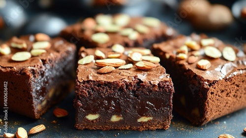 Warm and fudgy brownies with roasted almond pieces, perfect for dessert