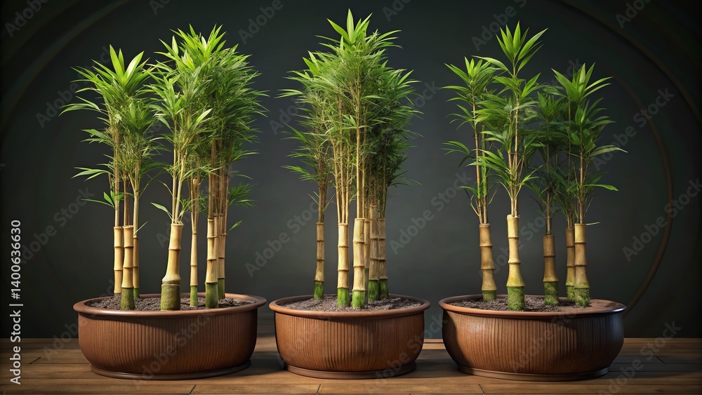 Fototapeta premium Bamboo Plant Growth Stages: Home Potted Bambusa Bambos Life Cycle