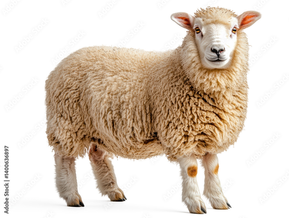A high-resolution studio photograph full body shot of a Romney sheep are standing on a pure white background, A high-resolution studio photograph full body shot of a Romney sheep are standing on a pure white background,
