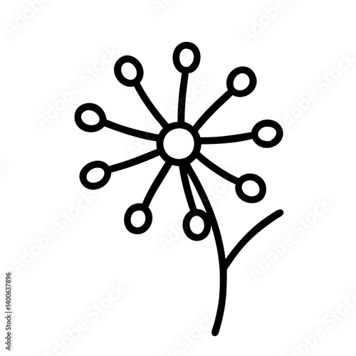 Dandelion flower drawing vector illustration, botanical floral art, minimalist line art design element