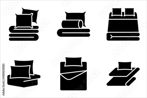 Bed linen set with duvet and pillows vector illustration on white background.