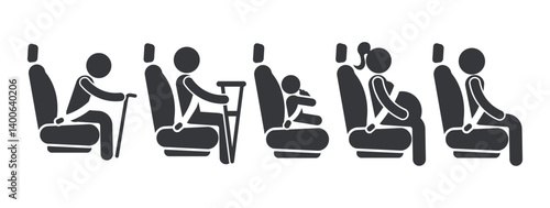 Bundle pictogram priority passenger on bus and train, for woman, baby, pregnent woman, eldely, handicap person