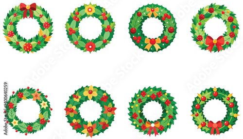 Set of Christmas  wreaths isolated on white background