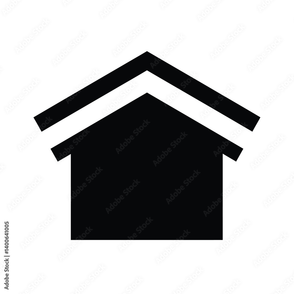 Simple Black And White House Icon With Double Roof Line Graphic Simple Black And White House Icon With Double Roof Line Graphic