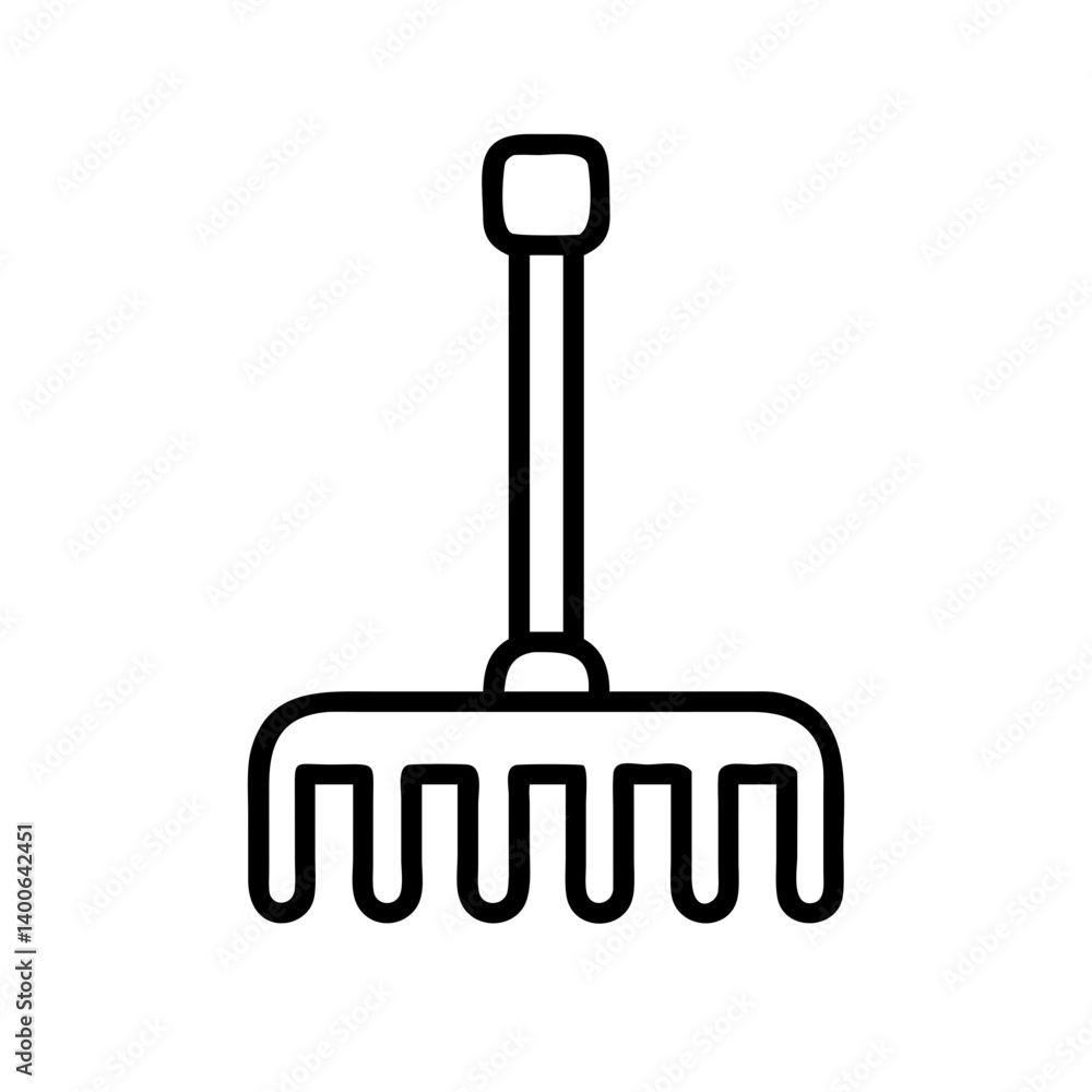 Outline garden rake vector icon illustration for landscaping and yard work equipment design needs Outline garden rake vector icon illustration for landscaping and yard work equipment design needs