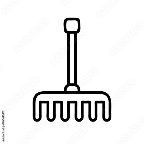 Outline garden rake vector icon illustration for landscaping and yard work equipment design needs