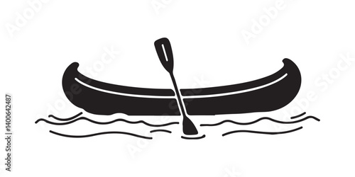 A canoe icon with paddles on a river silhouette vector art